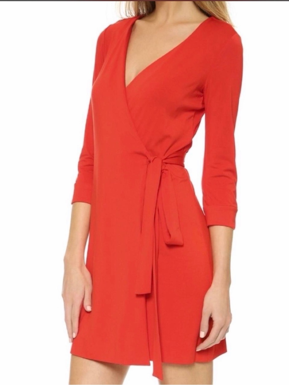 Diane Von Furstenberg Red Wrap-Style Long Sleeve Dress